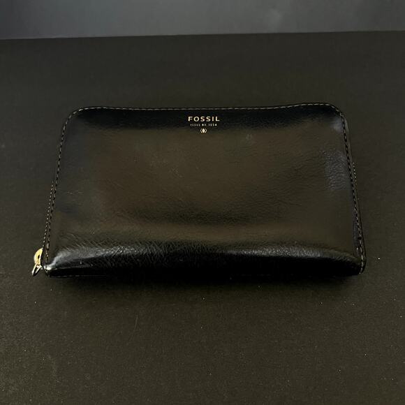 Fossil Sydney Black Leather Zip Around Wallet Wristlet - Picture 7 of 7